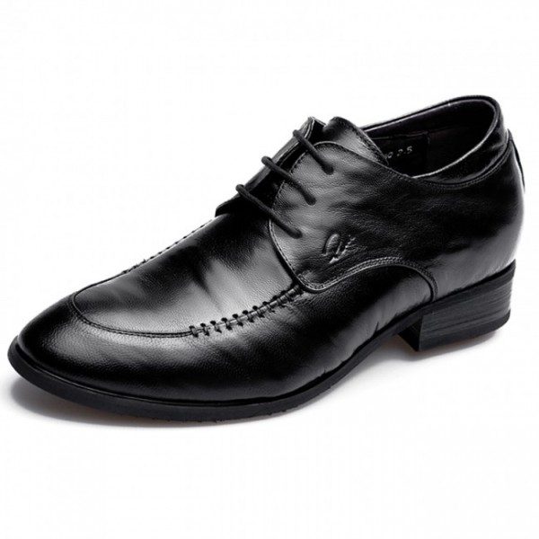 3.2Inches/8CM Black Lambskin Leather Elevator Dress Business Formal Shoes