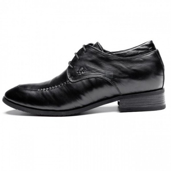 3.2Inches/8CM Black Lambskin Leather Elevator Dress Business Formal Shoes