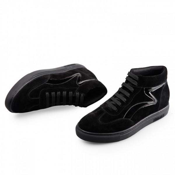 2.2Inches/5.5CM Hidden Heel Black High Top Sneakers Skateboarding Shoes