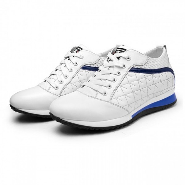 Men 2.17Inches/5.5CM White Calfskin Sneakers  eight Increasing Sports Shoes