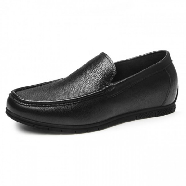 2.2Inch / 5.5cm Black Hidden Lift Loafers Soft Cowhide Slip On Driving Shoes