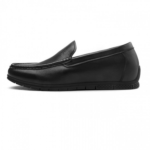2.2Inch / 5.5cm Black Hidden Lift Loafers Soft Cowhide Slip On Driving Shoes