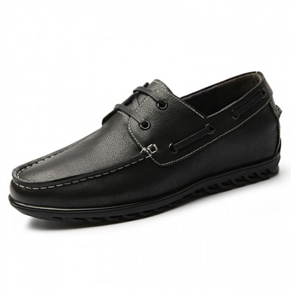 2.2Inch / 5.5cm Retro Black Leather Lace Up Elevator Boat Shoes