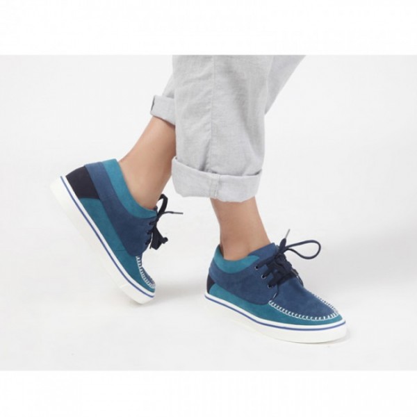 2.2Inches/5.5CM Blue Canvas Height Increasing Trainers Elevator Boat Shoes