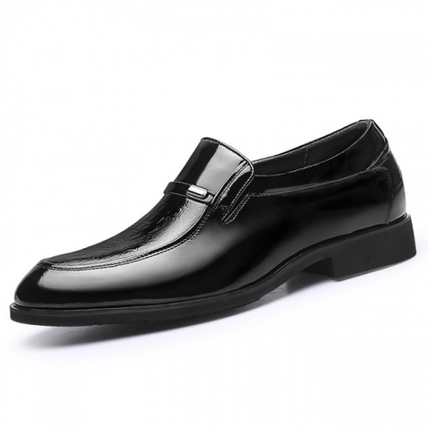 2.4Inch / 6cm Patent Leather Elevator Dress Loafers Pointy Toe Formal Business Shoes