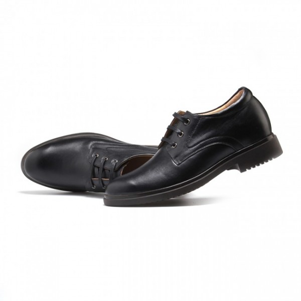 2.17Inches/5.5CM Hidden Heel Black Cowhide Dress Plain Toe Shoes
