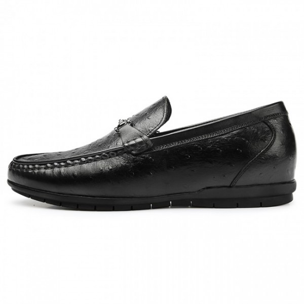 2.2Inch / 5.5cm Black Elevator Driving Loafers Ostrich Hidden Lift Boat Shoes