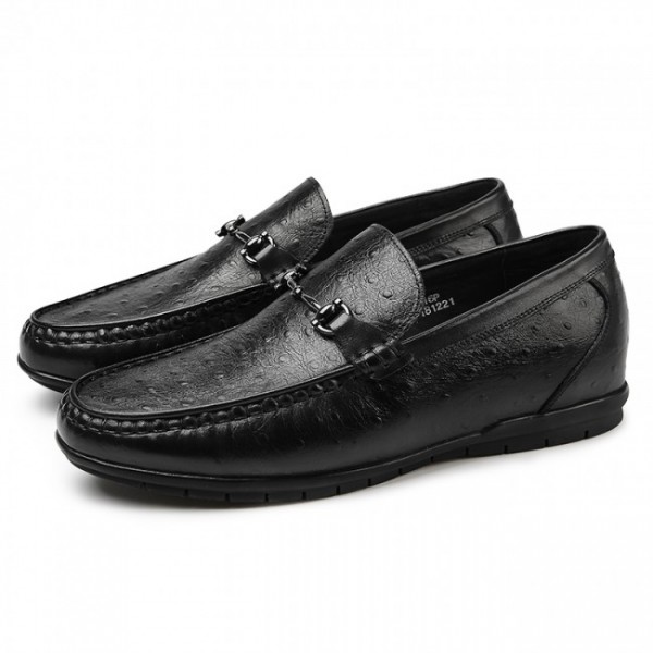 2.2Inch / 5.5cm Black Elevator Driving Loafers Ostrich Hidden Lift Boat Shoes