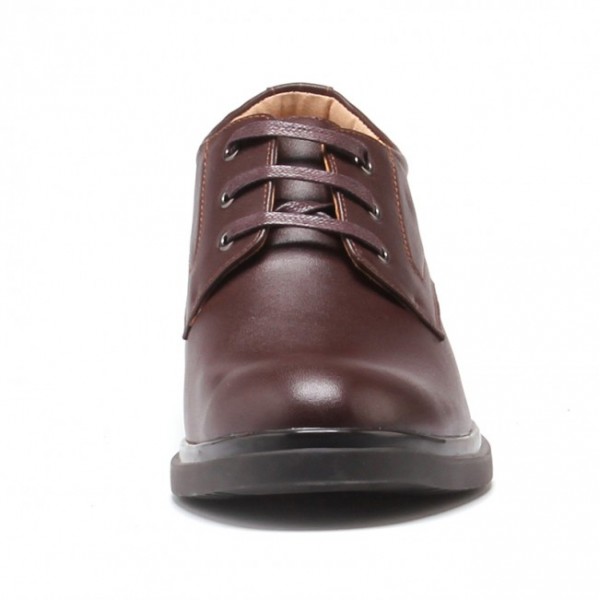 2.17Inches /5.5CM Brown Cowhide Plain Toe Dress Shoes