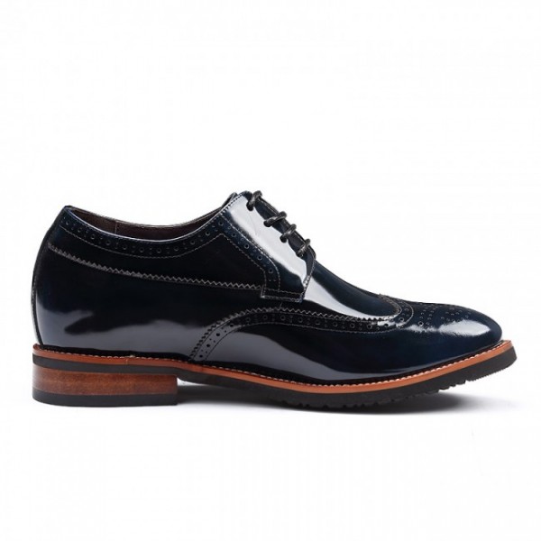 Yuppie 2.75Inches/7CM Hidden Heel Blue Brogues Formal Oxfords Shoes