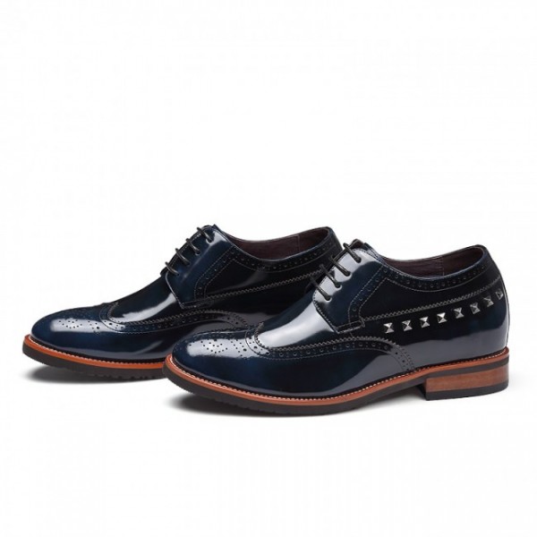 Yuppie 2.75Inches/7CM Hidden Heel Blue Brogues Formal Oxfords Shoes