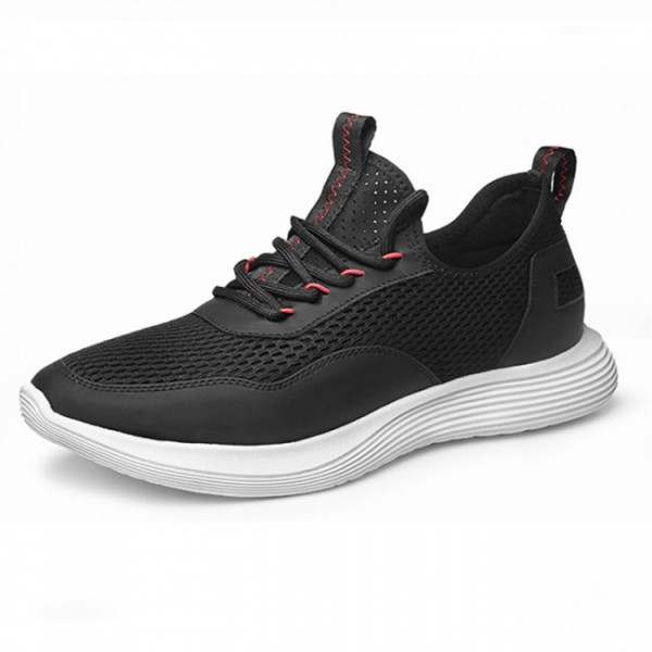 2.4 Inch / 6cm Black Mesh Hollow Out Elevator Sneakers Running Shoes