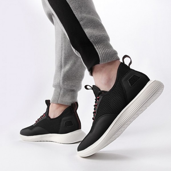 2.4 Inch / 6cm Black Mesh Hollow Out Elevator Sneakers Running Shoes