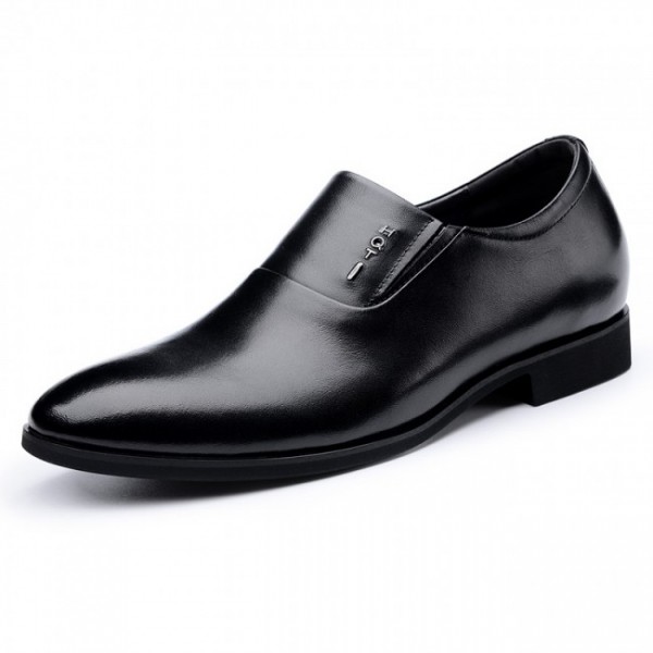 2.4Inch / 6cm Black Men Elevator Business Loafers Slip On Tuxedo Shoes