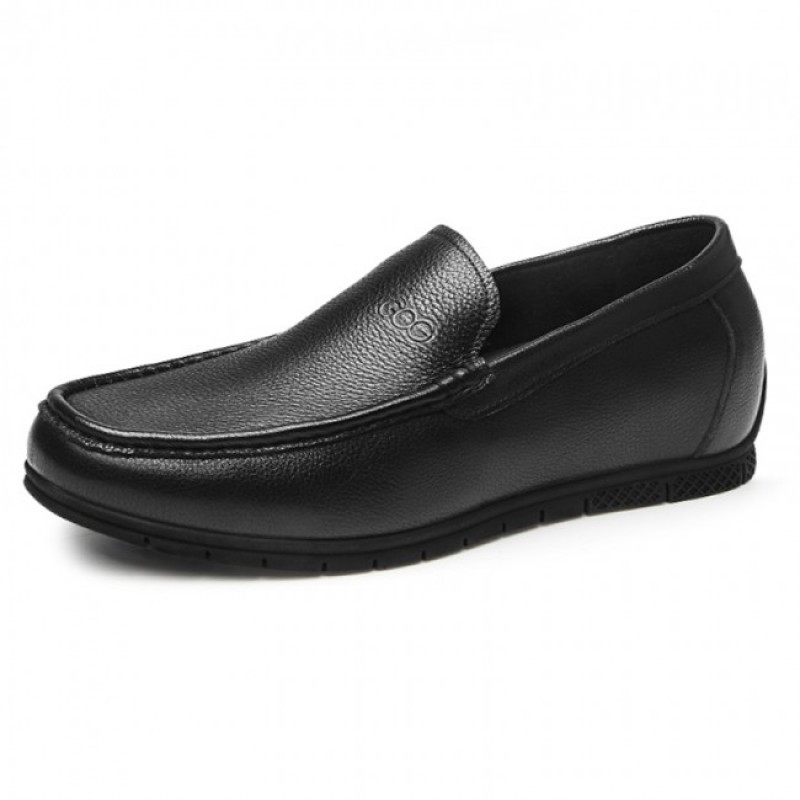 2.2Inch / 5.5cm Black Hidden Lift Loafers Soft Cowhide Slip On Driving ...